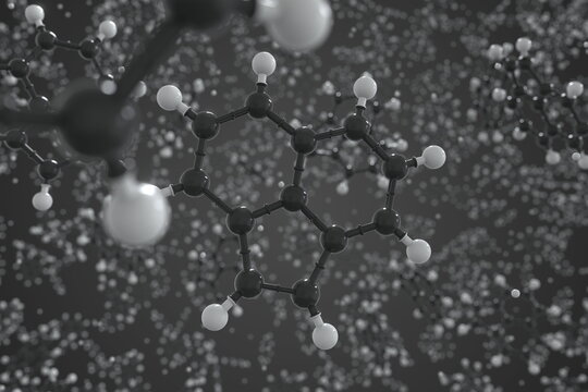 Acenaphthylene molecule. Ball-and-stick molecular model. Chemistry related 3d rendering