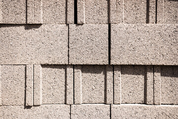 Detail of a wall of cement ballut blocks, construction material.
