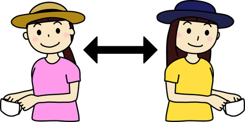 ソーシャルディスタンス　距離をあけてマスクを外す女性