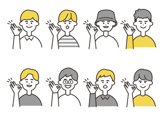 男性　okポーズ　バストアップ　イエローカラーセット