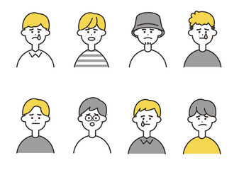 悲しい　男性　バストアップ　イエローカラーセット