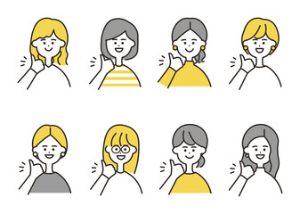 女性　グーポーズ　バストアップ　イエローカラーセット