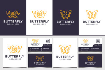 Naklejka premium Butterfly logo and business card design template. beauty, fashion, salon, spa and icons