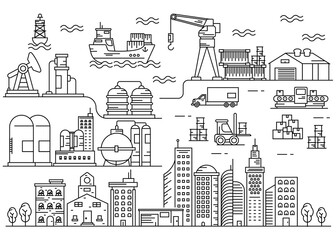 Seaport urban city  Illustration  Line art vector