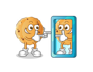 cookie looking into mirror cartoon. cartoon mascot vector