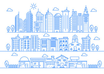 Line art vector Urban City Buildings Collection Set