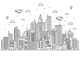 City Skyscraper Buildings Landscape  Thin Line art Vector