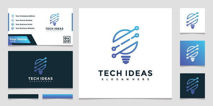 Bulb technology logo icon and business card design. creative light bulb logo design ideas. digital logo technology idea light bulb