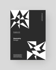 Abstract Placard, Poster, Flyer, Banner Design. Black and white illustration on vertical A4 format. Flat and geometric shapes. Decorative ornament backdrop.