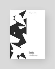 Abstract Placard, Poster, Flyer, Banner Design. Black and white illustration on vertical A4 format. Flat and geometric shapes. Decorative ornament backdrop.