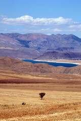 Drought  field and lake in Elazig, Turkey.