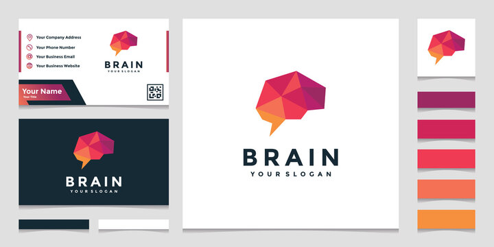 Elegant colorful brain logo with business card design