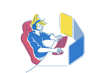オンラインゲームをする人物　eスポーツ　イラスト © Hinageshi