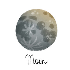 Cute bright Moon. Isolated on white background. Hand drawn illustration for children