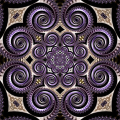 Abstract metallic textured purple swirling circular floral design