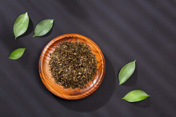 Organic and dried green tea leaves - Camellia sinensis