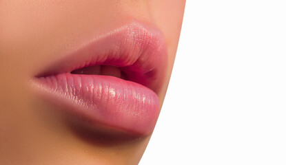 Female mouth with sensual lips, natural skin.