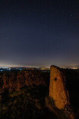 Starry sky night shots at the Holestone standing stone, Doagh, County Antrim, Northern Ireland,...