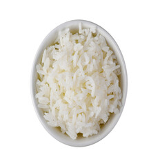 rice in white bowl on white background