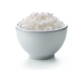 rice in white bowl on white background