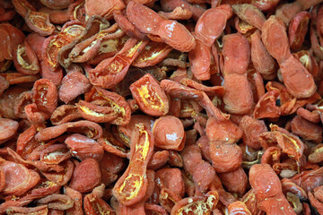 Dried apricots in the delicatessen.