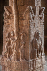 Ancient architecture of Hampi, Carvings inside the temple, Karnataka state, India