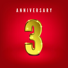 three number gold gradient with red background