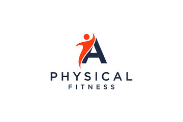 alphabet letter A for fitness logo vector icon design and Barbell Fitness Gym Logo Design