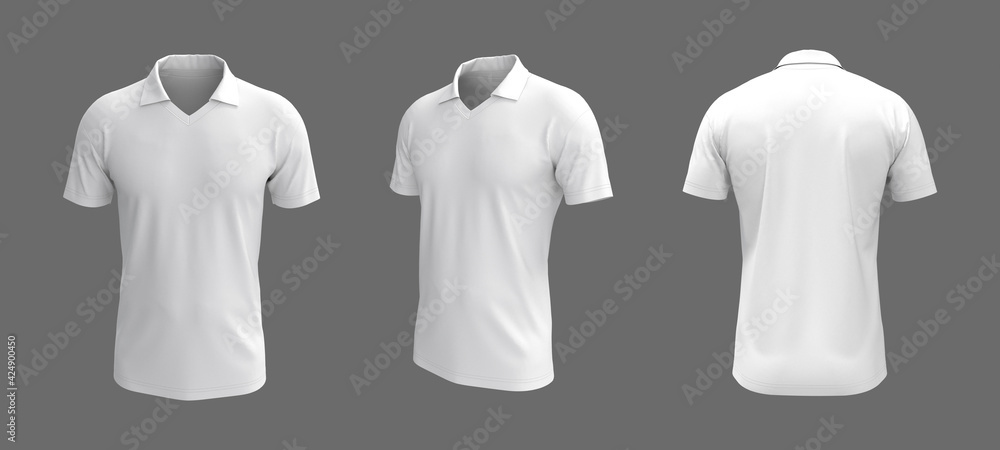 Sticker Blank collared shirt mockup, front, side and back views, tee design presentation for print, 3d rendering, 3d illustration - Stickers