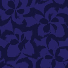 Blue Floral Brush strokes Seamless Pattern Background