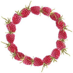 Wreath, frame with branch with berries and raspberry leaves. . Watercolor illustration.