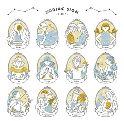 星座占い・シンプルな十二星座の女の子（フレームあり） © Kanami