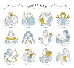 星座占い・シンプルな十二星座の女の子 © Kanami