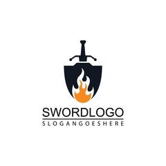 Fototapeta premium Sword Fire and Shield Logo Vector Template Design