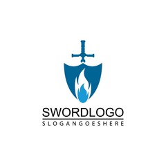 Sword Fire and Shield Logo Vector Template Design