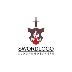 Sword Fire and Shield Logo Vector Template Design