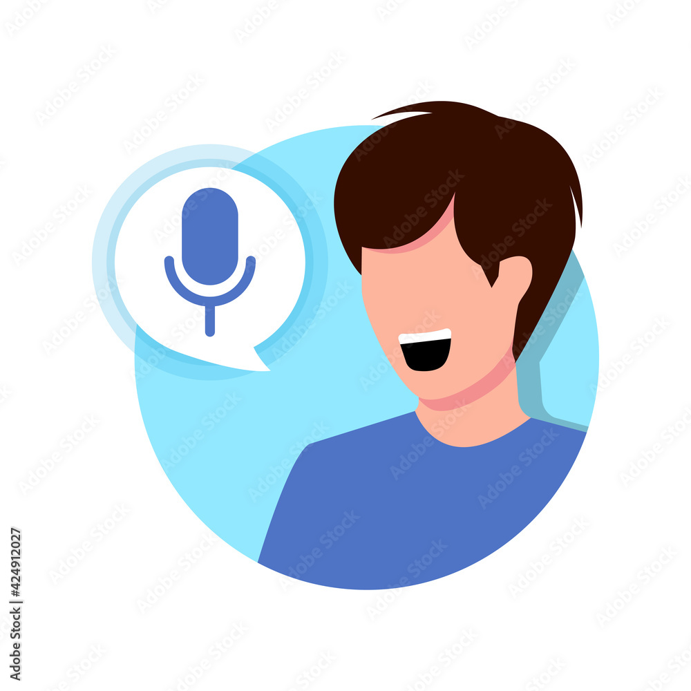 Poster voice command concept illustration flat design vector eps10. modern graphic element for landing page