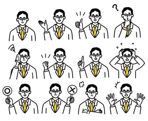 医師　医者　男性　ポップ　セット　医療　表情
