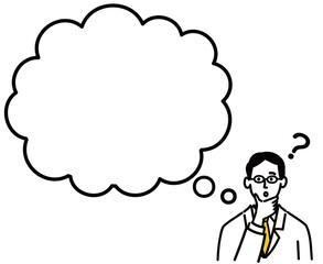 医師　医者　男性　ポップ　はてな　考えている　空欄　空白　セリフ
