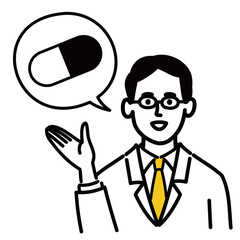 医師　医者　男性　ポップ　薬　錠剤　提案
