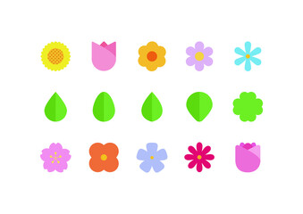 Sunflower, rose, tulip, cherry blossom, etc. Various flower icon illustrations collection.