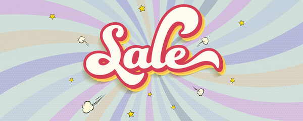 Sale. Bright retro banner. Retro design of text in sixties years style. Banner for site headers, ads and promotion actions. Vector 3d illustration. 