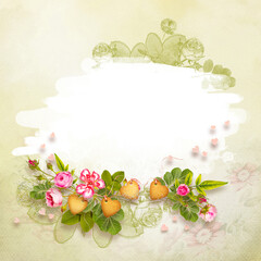 Decorative frame in scrapbook style. Sweets and flowers. Romantic theme. Summer and flowers theme