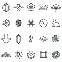 Korea traditional pattern outline icon collection. Linear symbol vector illustrator. Thin line 320x320 pixels.