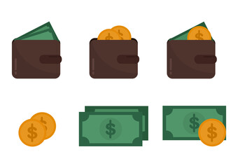 illustration of a wallet and a number of banknotes and coins
