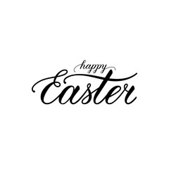 Happy Easter lettering. handwritten calligraphic text. design element for greeting card, banner, invitation, postcard, vignette, flyer. black and white vector illustration