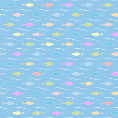 fishes and waves. vector seamless pattern. repetitive baby background. fabric swatch. wrapping paper. continuous print. sea design element for home decor, apparel, textile, cloth. pastel colors.