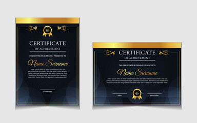 Set of certificate of achievement border design templates with elements of  luxury gold badges and modern line patterns. vector graphic print layout can use For award, appreciation, education - obrazy, fototapety, plakaty