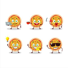 Greek pizza cartoon character with various types of business emoticons
