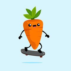A picture of carrot cartoon character with Skateboard